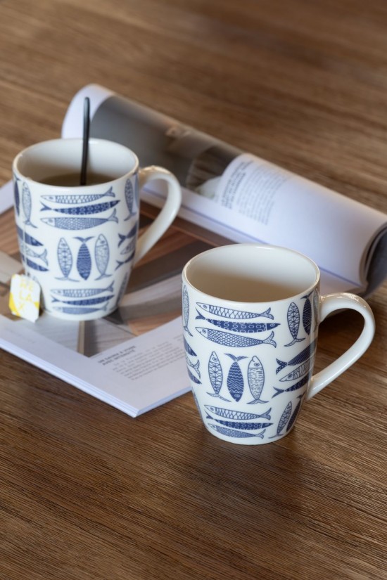 Jolipa Boite 2 Mugs Poisson Ceramique Bleu Fonce.