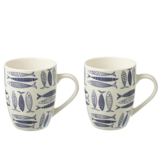 J Line Boite 2 Mugs Poisson Ceramique Bleu Fonce L8xB5xH10 cm JLine 53898 by Jolipa 53898.