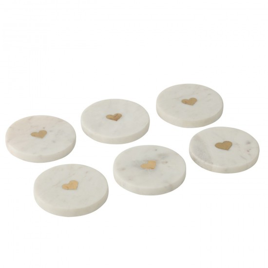 Jolipa Set 6 Sous Verres Marbre Blanc.