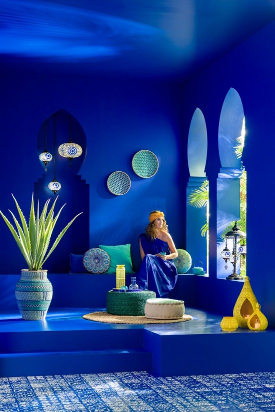 J-Line J Line lampes suspendues suspensions pendantes Lampe Suspension Mosaique Verre Metal Bleu Small.