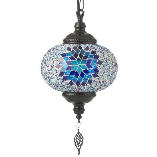 Jolipa Lampe Suspension Mosaique Verre Metal Bleu Small.
