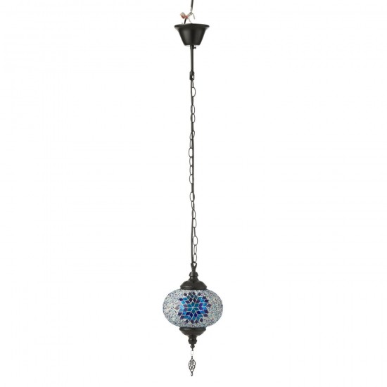 J Line Lampe Suspension Mosaique Verre Metal Bleu Small L18xB18xH80 cm JLine 54120 by Jolipa 54120.