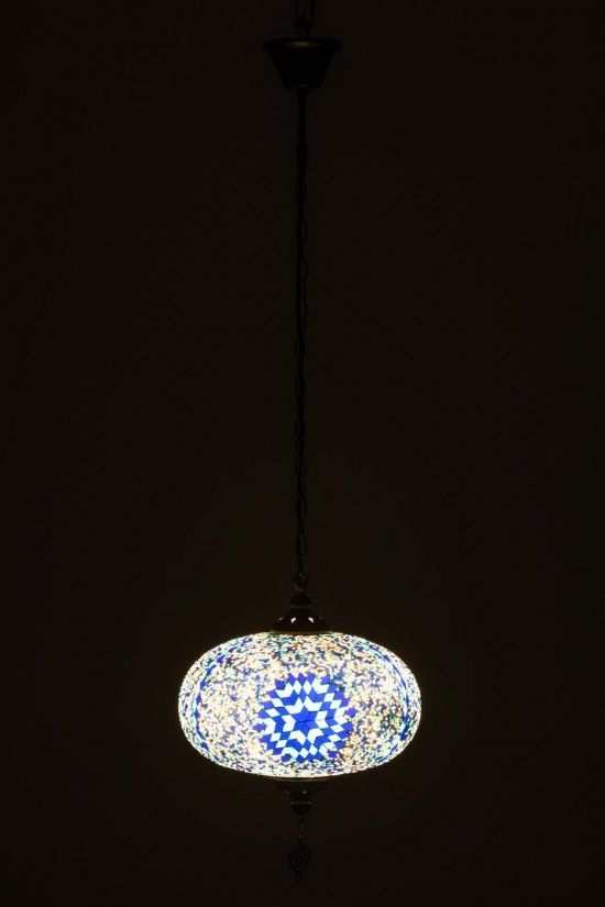 J-Line J Line lampes suspendues suspensions pendantes Jolipa Lampe Suspension Mosaique Verre Metal Bleu Large.