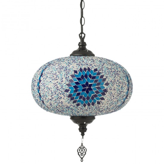 Jolipa Lampe Suspension Mosaique Verre Metal Bleu Large.
