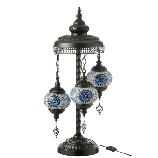 J Line Lampe Mosaique 3 Ampoules Verre Metal Bleu L30xB30xH78 cm JLine 54123 by Jolipa 54123.