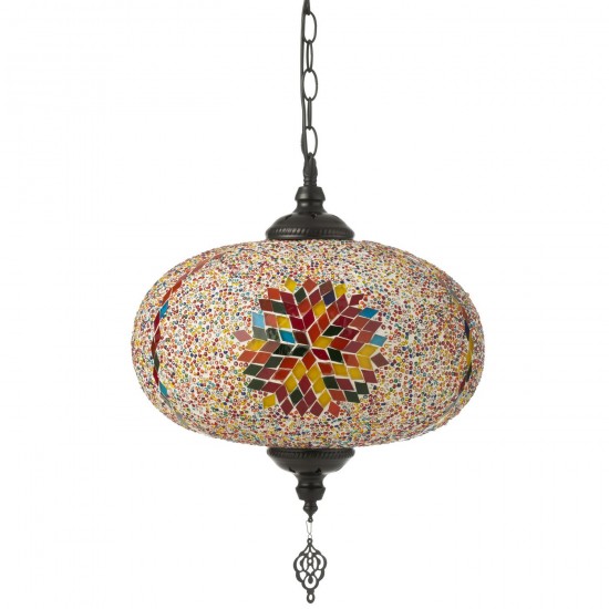 Jolipa Lampe Suspension Mosaique Verre Metal Orange Large.