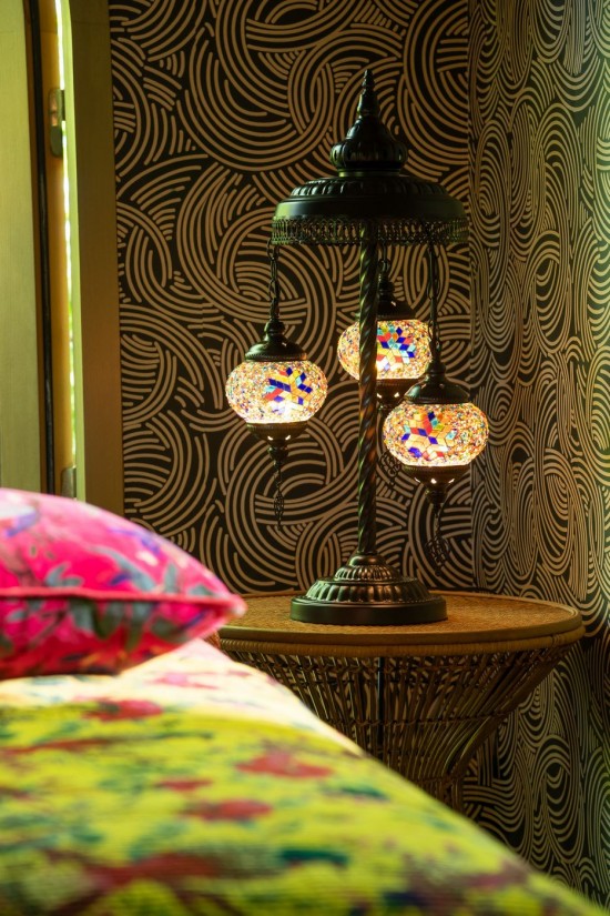 Jolipa Lampe Mosaique 3 Ampoules Verre Metal Orange.