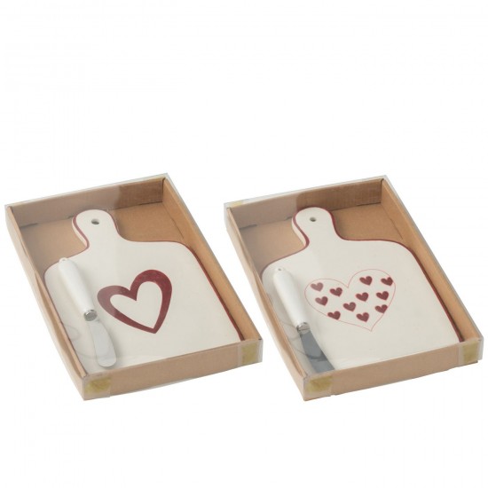 J-Line J Line planches à découper Jolipa Planche A Decouper Cœurs Porcelaine Blanc Rouge Assortiment De 2.