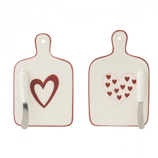 J Line Planche A Decouper Cœurs Porcelaine Blanc Rouge L26xB16 cm JLine 54379 by Jolipa 54379 Assortiment de 2 pcs.