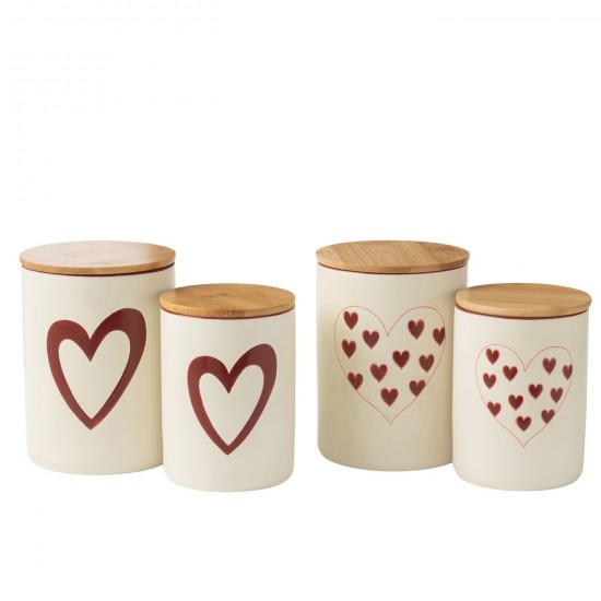 J-Line J Line pots a de provision Jolipa Pots Cœurs Porcelaine Blanc Rouge Large Assortiment De 2.