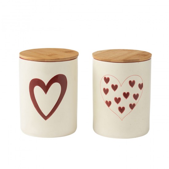 J Line Pots Cœurs Porcelaine Blanc Rouge Large L12xB12xH15 cm JLine 54382 by Jolipa 54382 Assortiment de 2 pcs.