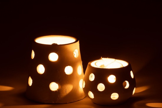 J-Line J Line photophores Photophore Ibiza Etroit Argile Verre Blanc.