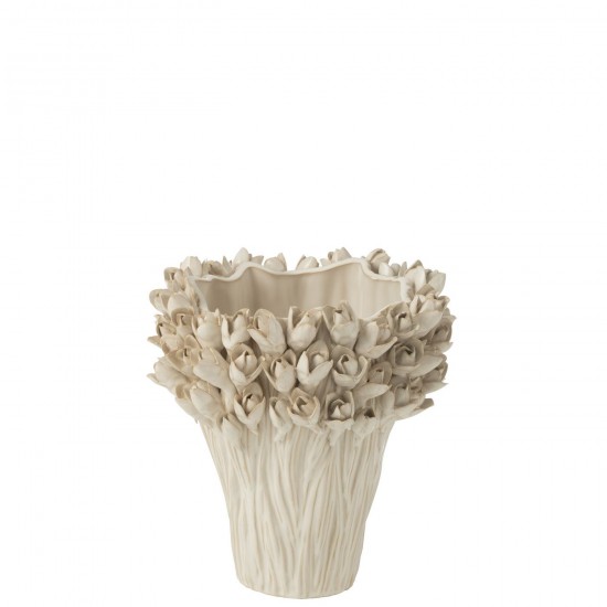 J Line Vase Ambrosia Ceramique Blanc Medium L28xB28xH29 cm JLine 54486 by Jolipa 54486.