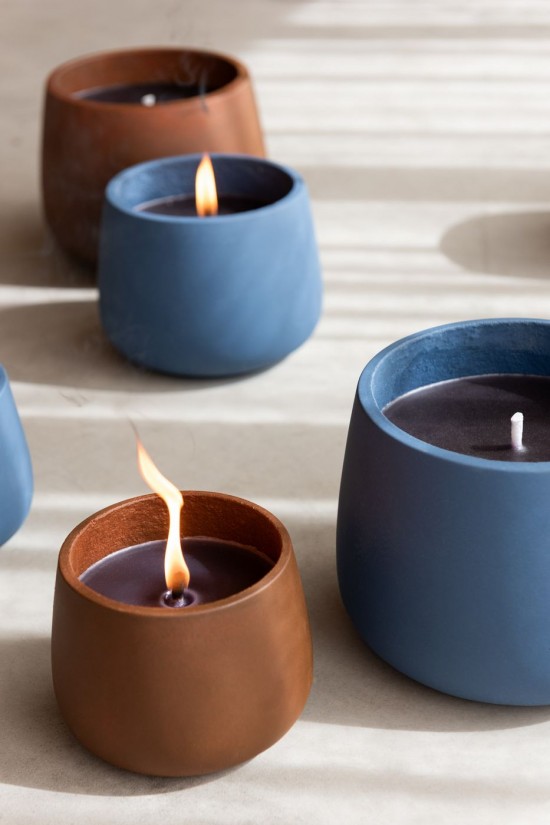 J-Line J Line bougie d'extérieur bougies d'extérieur Bougie Exterieure Cyra Ciment Bleu Large.