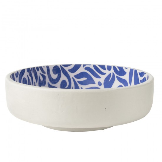 J Line Saladier Motif Floral Bois De Manguier Bleu Blanc L38xB38xH11 cm JLine 54773 by Jolipa 54773.