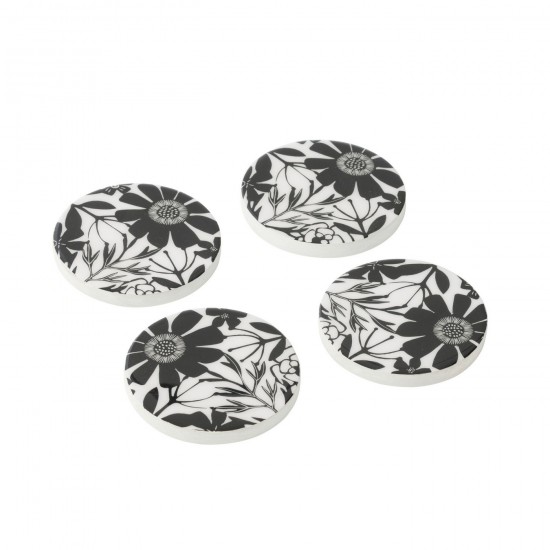 J Line Set 4 Sous Verre Motif Floral Bois De Manguier Noir Blanc L10xB10 cm JLine 54789 by Jolipa 54789.
