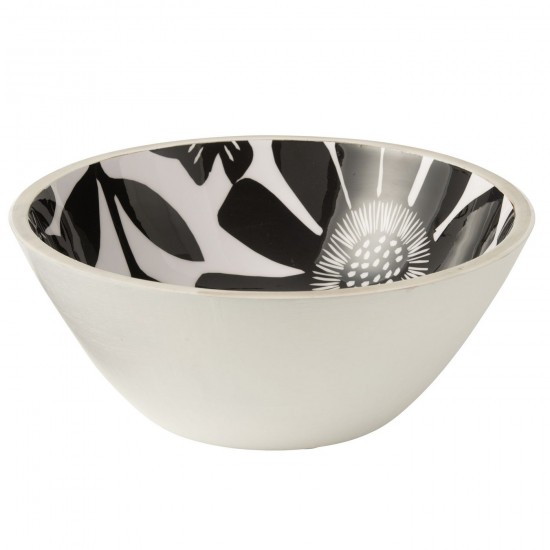 J Line Bol Motif Floral Bois De Manguier Noir Blanc Large L30xB30xH12 cm JLine 54792 by Jolipa 54792.