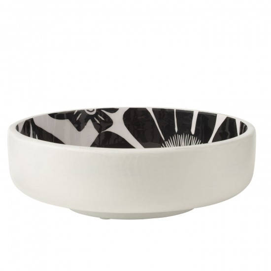 J Line Saladier Motif Floral Bois De Manguier Noir Blanc L38xB38xH11 cm JLine 54793 by Jolipa 54793.