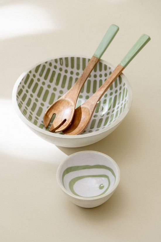 Jolipa Bol Bois De Manguier Vert Blanc Small Assortiment De 2.