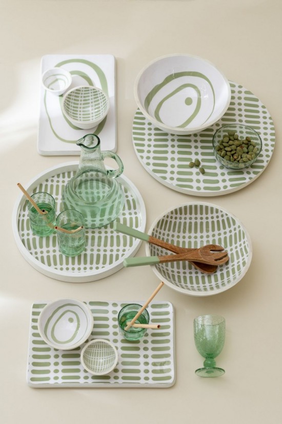 Jolipa Bol Bois De Manguier Vert Blanc Medium Assortiment De 2.