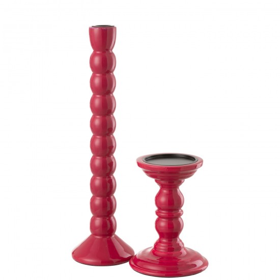 J-Line J Line chandeliers candélabres Jolipa Bougeoir Bois De Manguier Fuschia.