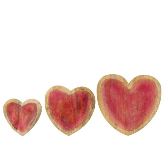 J-Line J Line plats Jolipa Set 3 Plat Coeur Bois De Manguier Rose.