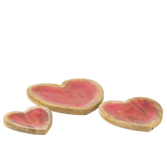 J Line Set 3 Plat Coeur Bois De Manguier Rose L26xB26xH2 cm JLine 54928 by Jolipa 54928 Assortiment de 3 pcs.