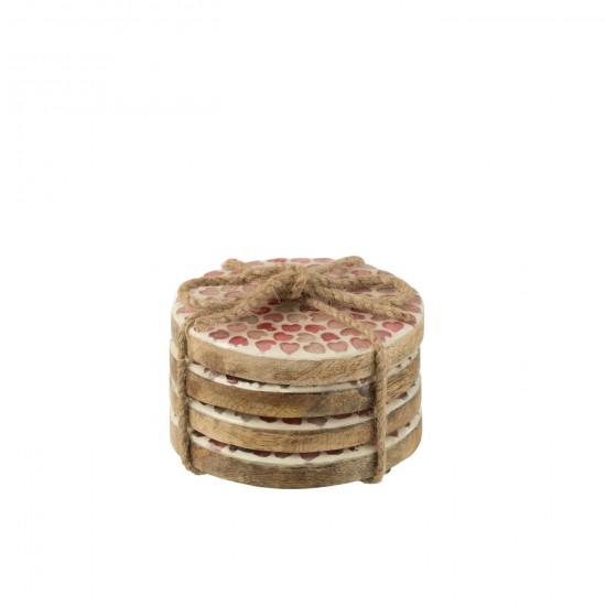 Jolipa Set 4 Sous Verre Mosaique Bois De Manguier Rose.