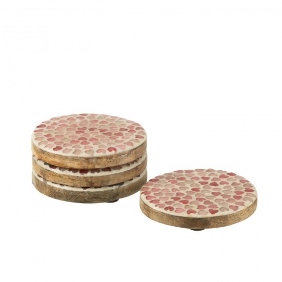 J Line Set 4 Sous Verre Mosaique Bois De Manguier Rose L10xB10xH5 cm JLine 54937 by Jolipa 54937.