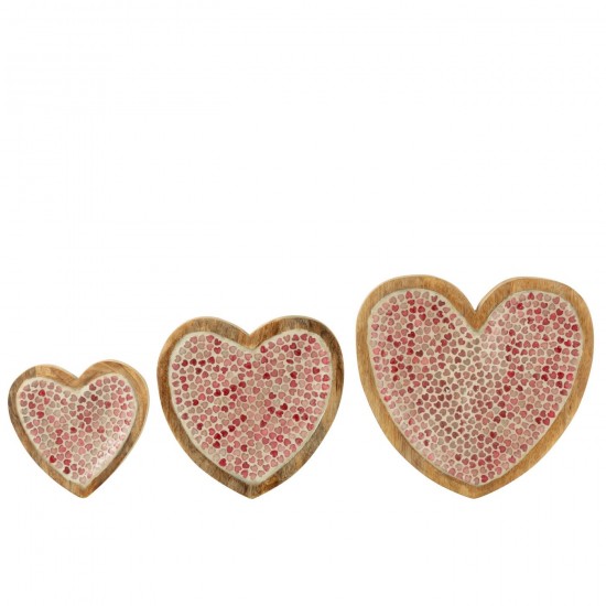 J-Line J Line plats Jolipa Set 3 Plat Coeur Mosaique Bois De Manguier Rose.