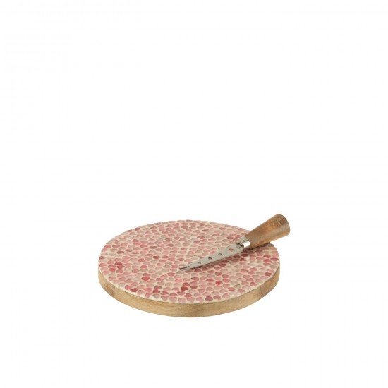 J Line Plateau A Fromage + Couteau Rond Bois De Manguier Rose L20xB20xH2 cm JLine 54944 by Jolipa 54944.