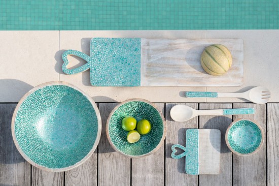 Jolipa Set 2 Couvert A Salade Mosaique Long Bois De Manguier Vert.