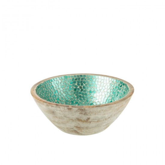 J Line Bol Mosaique Bois De Manguier Vert Medium L24xB24xH12 cm JLine 54968 by Jolipa 54968.