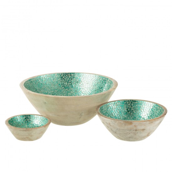 J-Line J Line bols Jolipa Bol Mosaique Bois De Manguier Vert Large.