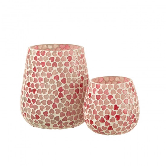 Jolipa Photophore Mosaique Verre Rose Large.