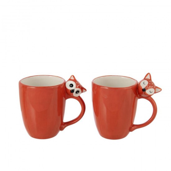 J Line Mug Renard Hibou Dolomite Marron L13xB9xH12 cm Jline 55007 by Jolipa 55007 Assortiment de 2 pcs.