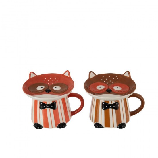 J Line Mug Assiette Hibou Dolomite Marron Camel L15xB13xH11 cm Jline 55011 by Jolipa 55011 Assortiment de 2 pcs.