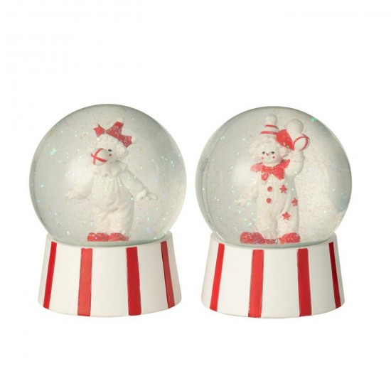 J Line Boule De Neige Clown Pierre Rouge Blanc L10xB10xH13 cm Jline 55021 by Jolipa 55021 Assortiment de 2 pcs.