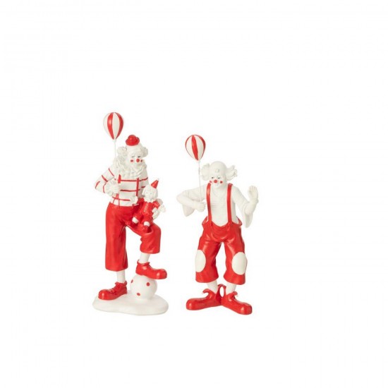J Line Clown Ballon Poupée Pierre Rouge Blanc L12xB7xH24 cm Jline 55027 by Jolipa 55027 Assortiment de 2 pcs.