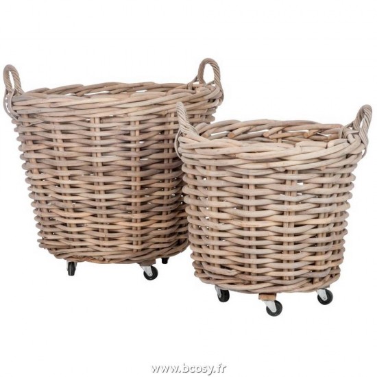 J Line Set 2 Panier Rond Anse Rotin Naturel JLine 55045 by Jolipa 55045.