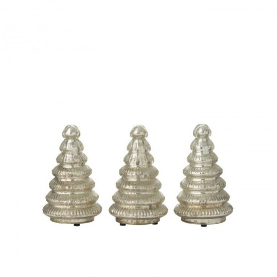 J Line Boite De 3 Arbre Led Cotelé Verre Argenté L32xB19xH10 cm Jline 55182 by Jolipa 55182.
