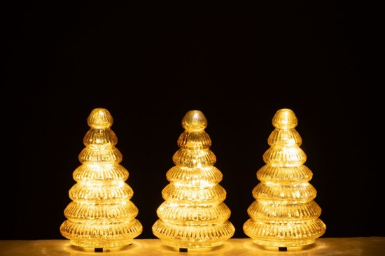 J-Line J Line hivers Jolipa Boite De 3 Arbre Led Cotelé Verre Doré.