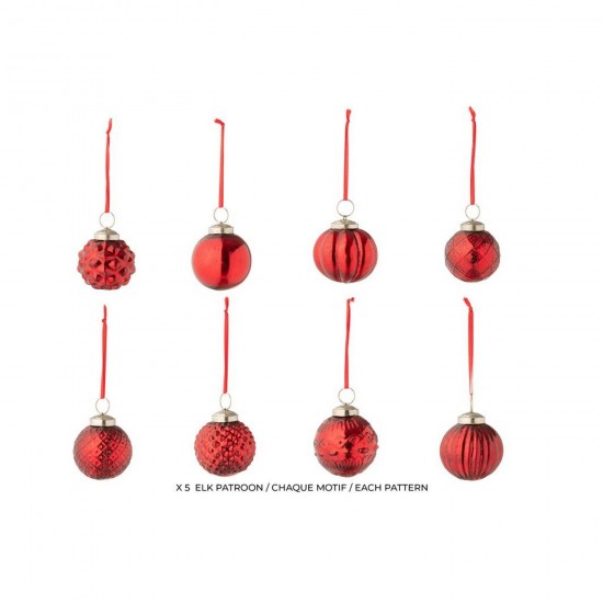 J Line Boite De 40 Boule De Noël 8 Motifs Verre Rouge Noël L6xB6xH6 cm Jline 55208 by Jolipa 55208.