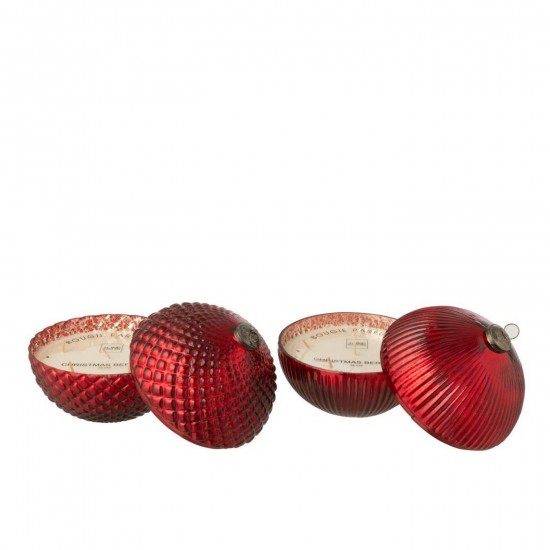 J Line Bougie Parfumée Boule De Noël Verre Rouge Noël Large L18xB18xH19 cm Jline 55210 by Jolipa 55210 Assortiment de 2 pcs.