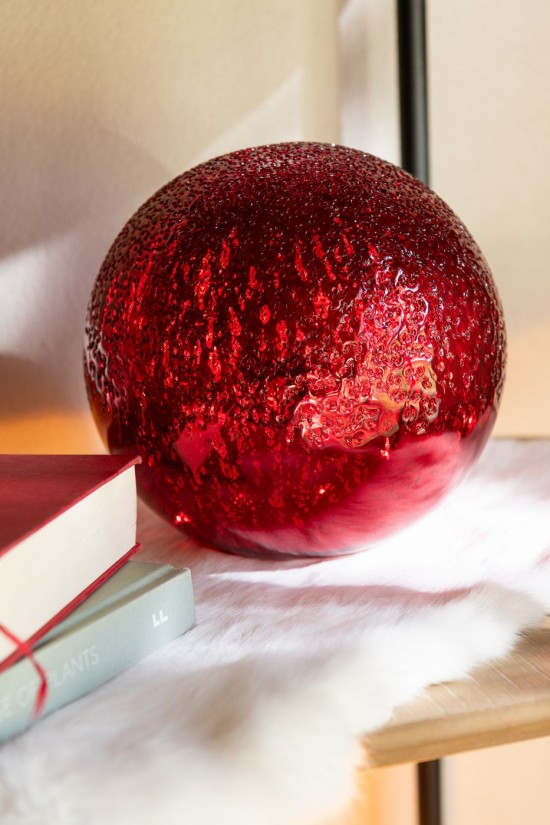 J-Line Palla Led Screpolato Vetro Rosso Natale Large.
