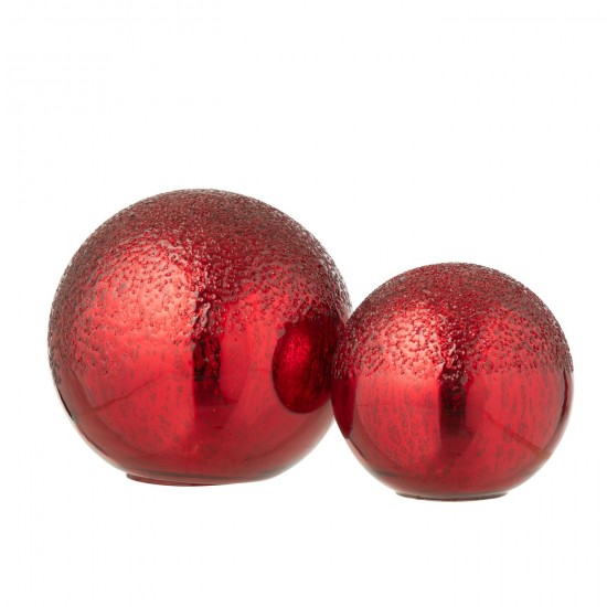 Jolipa Boule Led Craquelé Verre Rouge Noël Large.