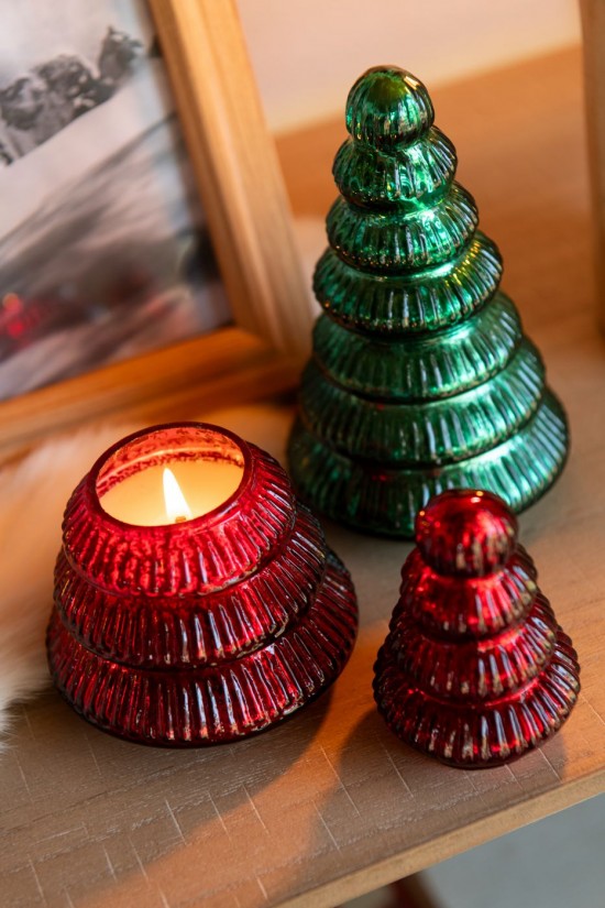 Jolipa Bougie Parfumée Arbre Cotelé Verre Rouge Noël Small.