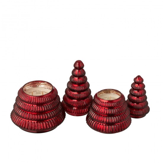 J-Line J Line vases Jolipa Bougie Parfumée Arbre Cotelé Verre Rouge Noël Large.