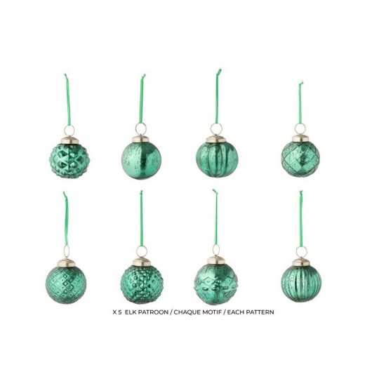 J Line Boite De 40 Boule De Noël 8 Motifs Verre Vert L6xB6xH6 cm Jline 55219 by Jolipa 55219.