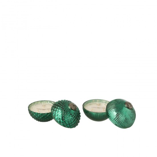 J Line Bougie Parfumée Boule De Noël Verre Vert Small L13xB13xH13 cm Jline 55220 by Jolipa 55220 Assortiment de 2 pcs.